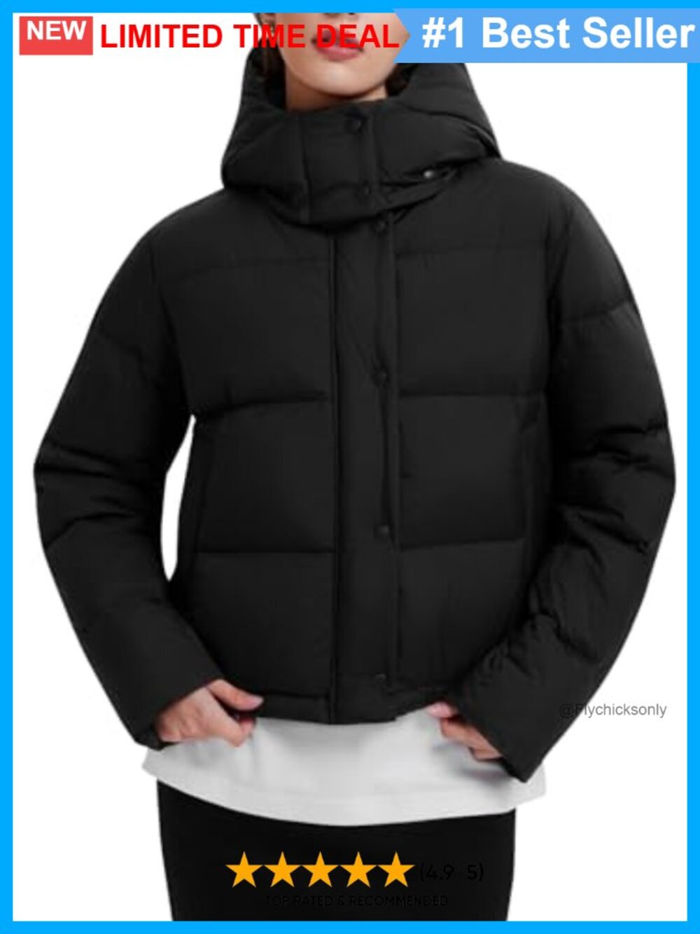 800 Fill Down Puffer Cropped Jacket Detachable Hood Oversized Winter Coat